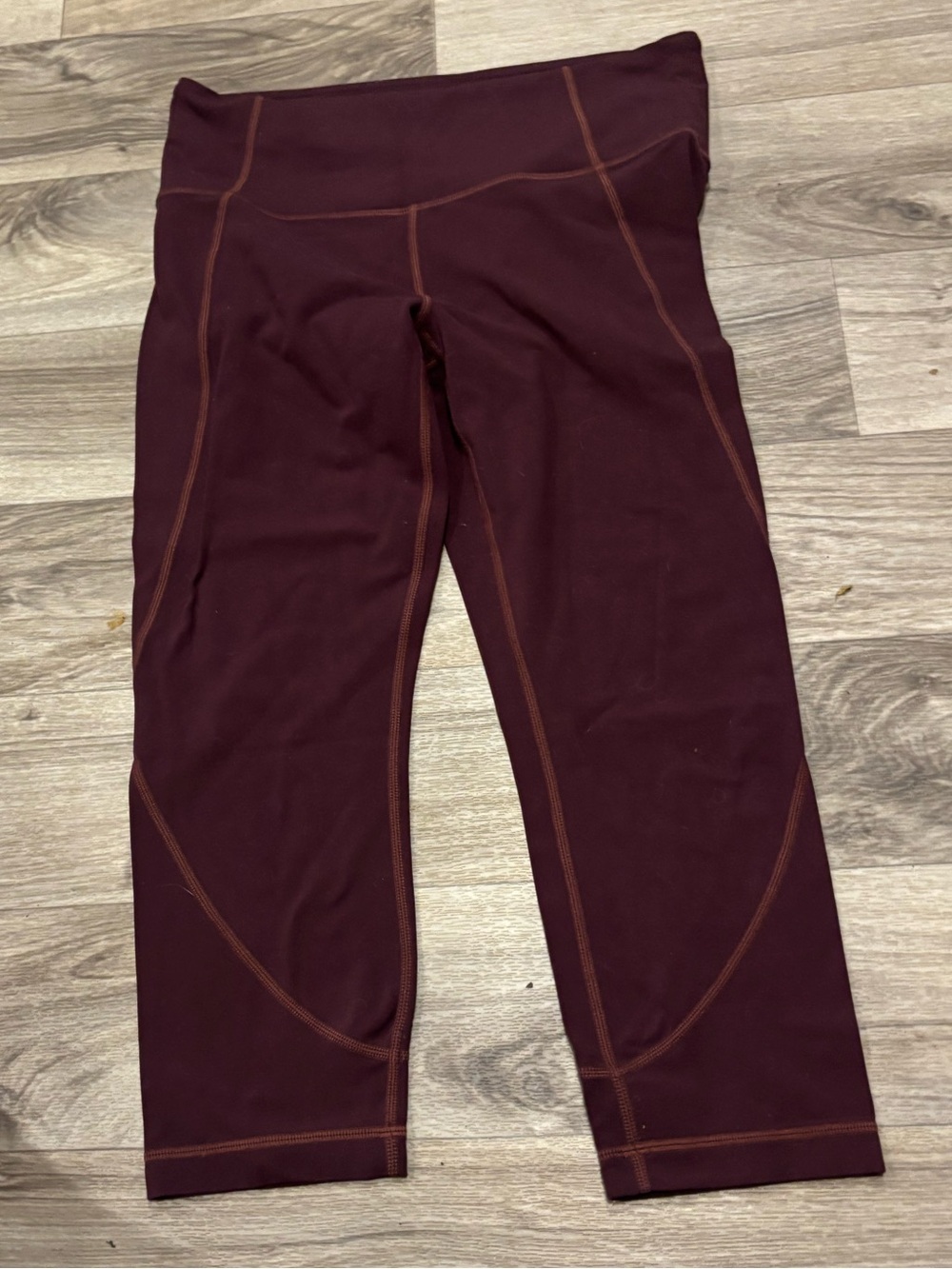 Athleta Girls Maroon Capri Leggings with Contrast Stitching